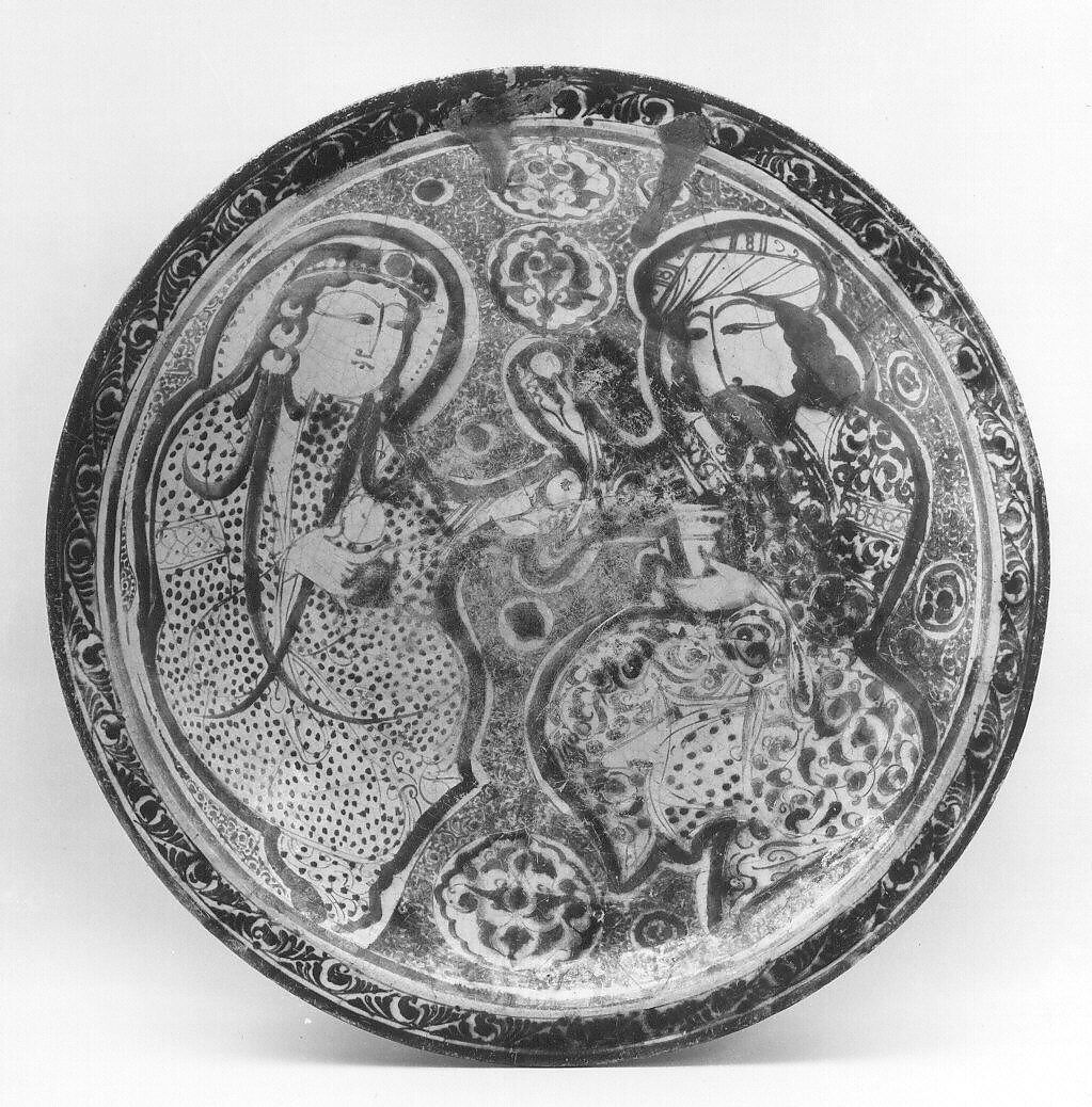 Bowl Depicting a Princely Couple, Stonepaste; luster-painted on opaque white glaze