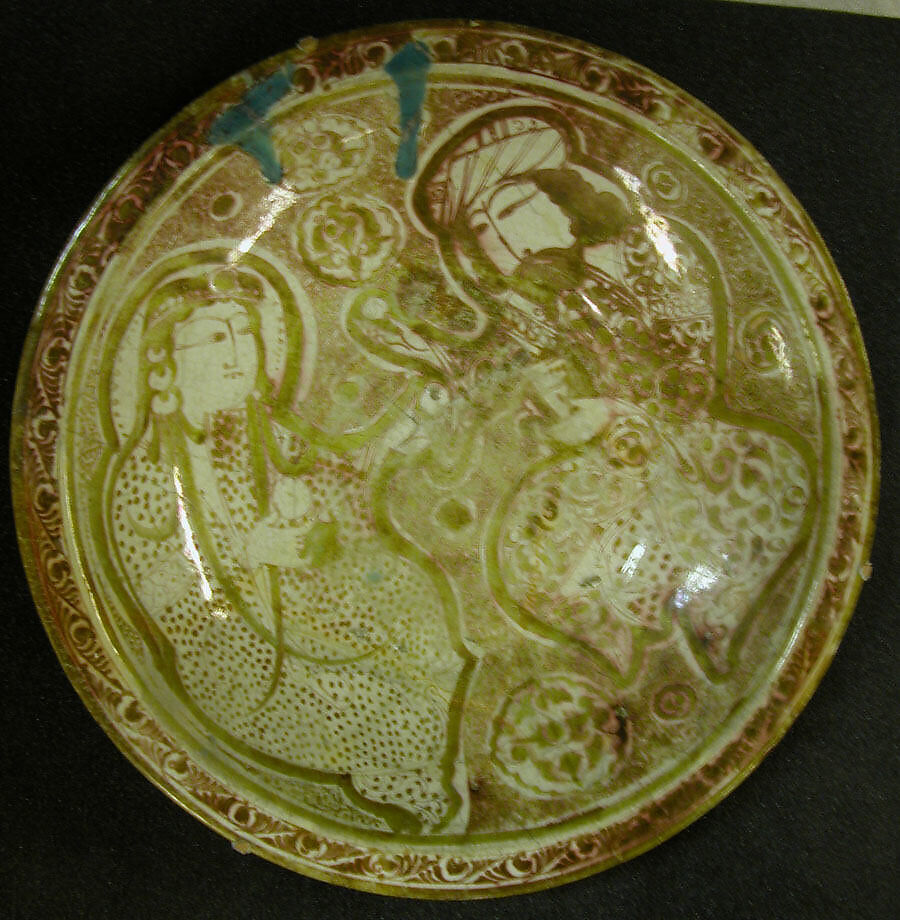 Bowl Depicting a Princely Couple, Stonepaste; luster-painted on opaque white glaze 
