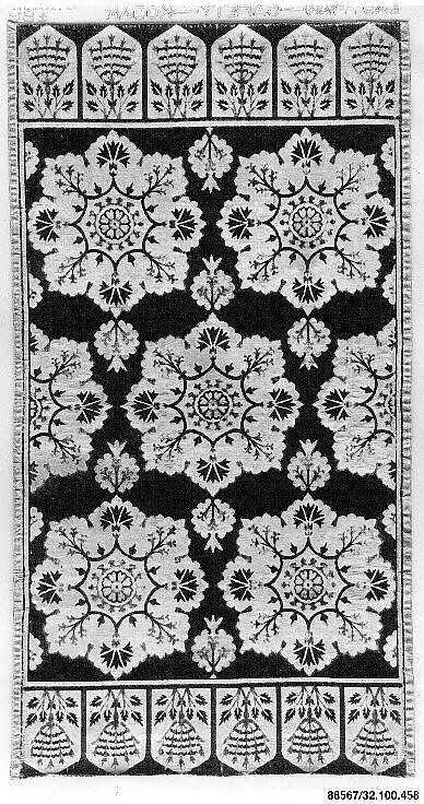 Cushion Cover (Yastik), Silk, linen (?); cut and voided velvet, brocaded