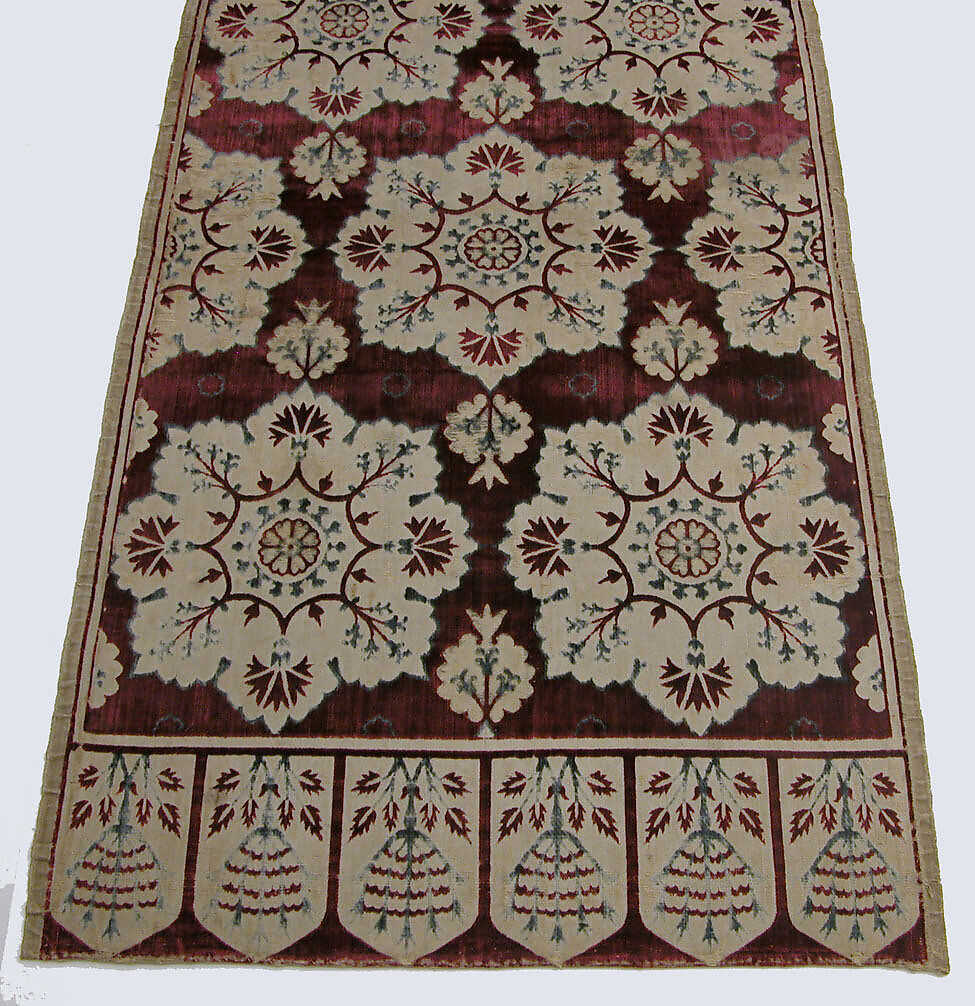 Cushion Cover (Yastik), Silk, linen (?); cut and voided velvet, brocaded