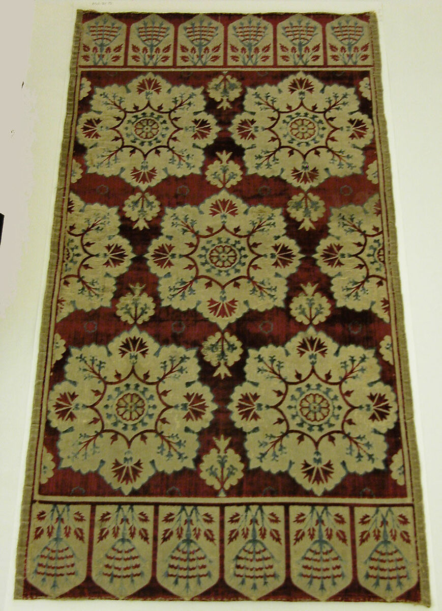 Cushion Cover (Yastik), Silk, linen (?); cut and voided velvet, brocaded