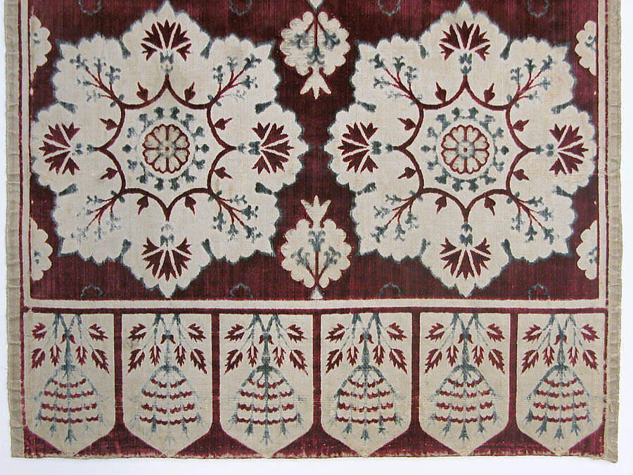 Cushion Cover (Yastik), Silk, linen (?); cut and voided velvet, brocaded