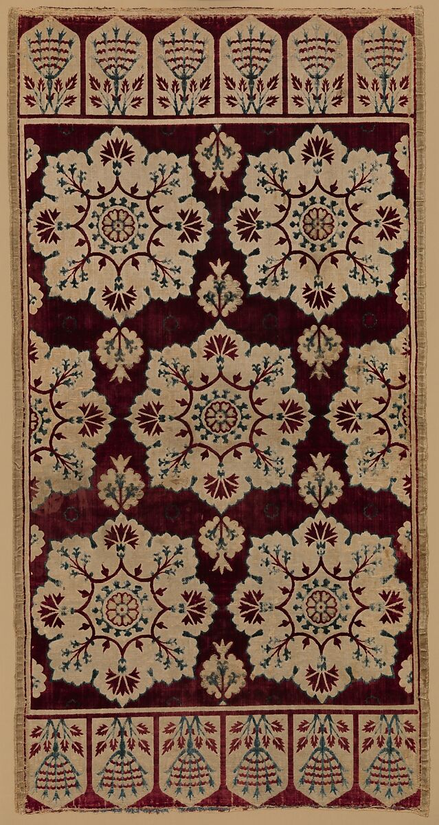 Cushion Cover (Yastik), Silk, linen (?); cut and voided velvet, brocaded 