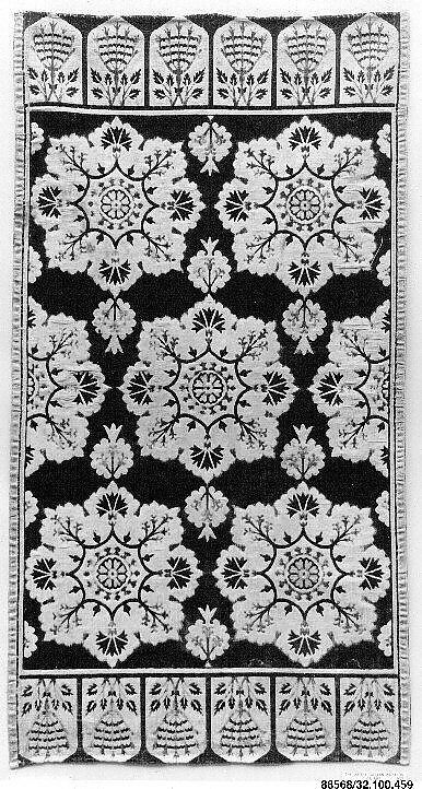 Cushion Cover (Yastik), Silk, linen (?); cut and voided velvet, brocaded