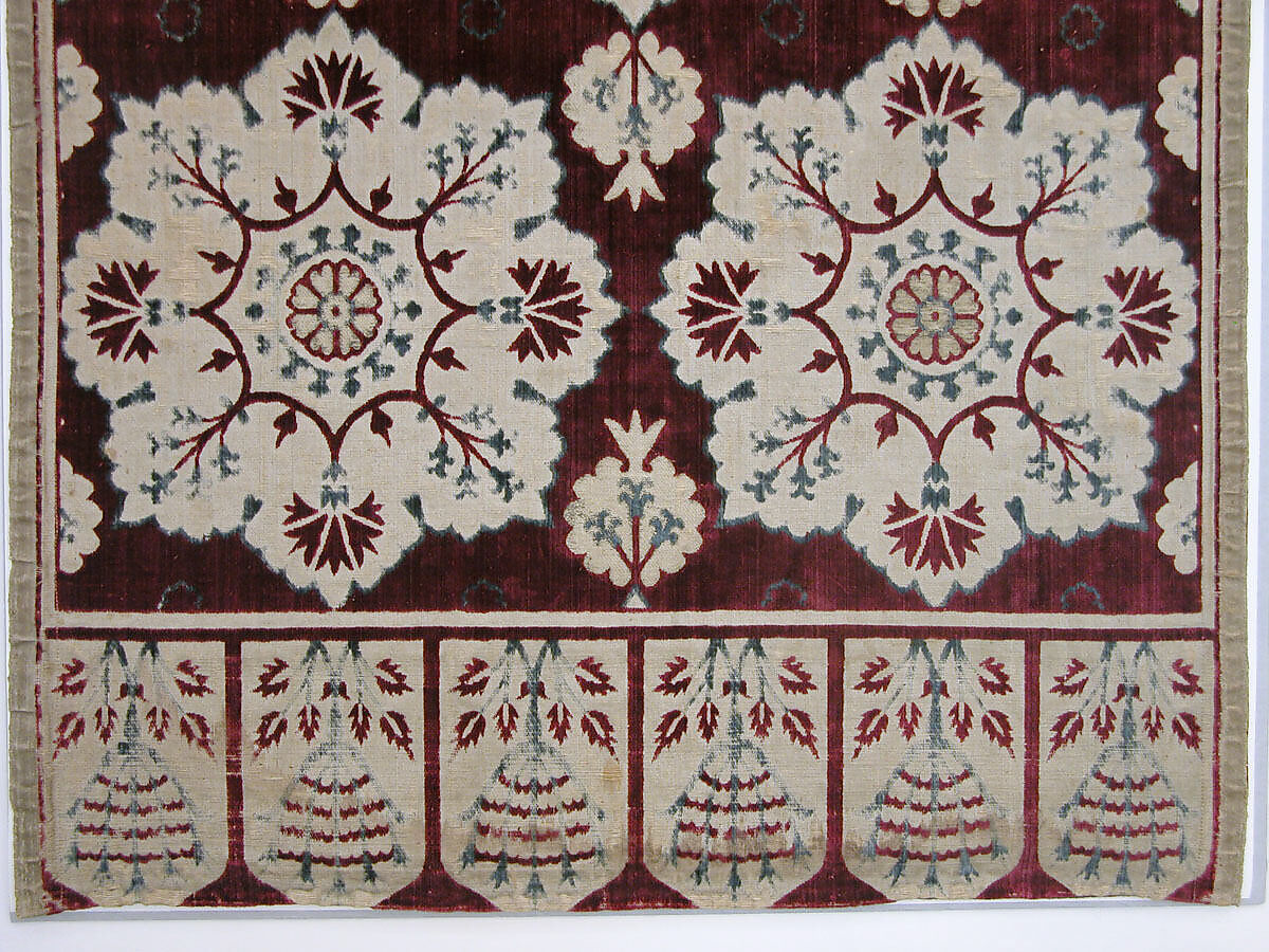 Cushion Cover (Yastik), Silk, linen (?); cut and voided velvet, brocaded