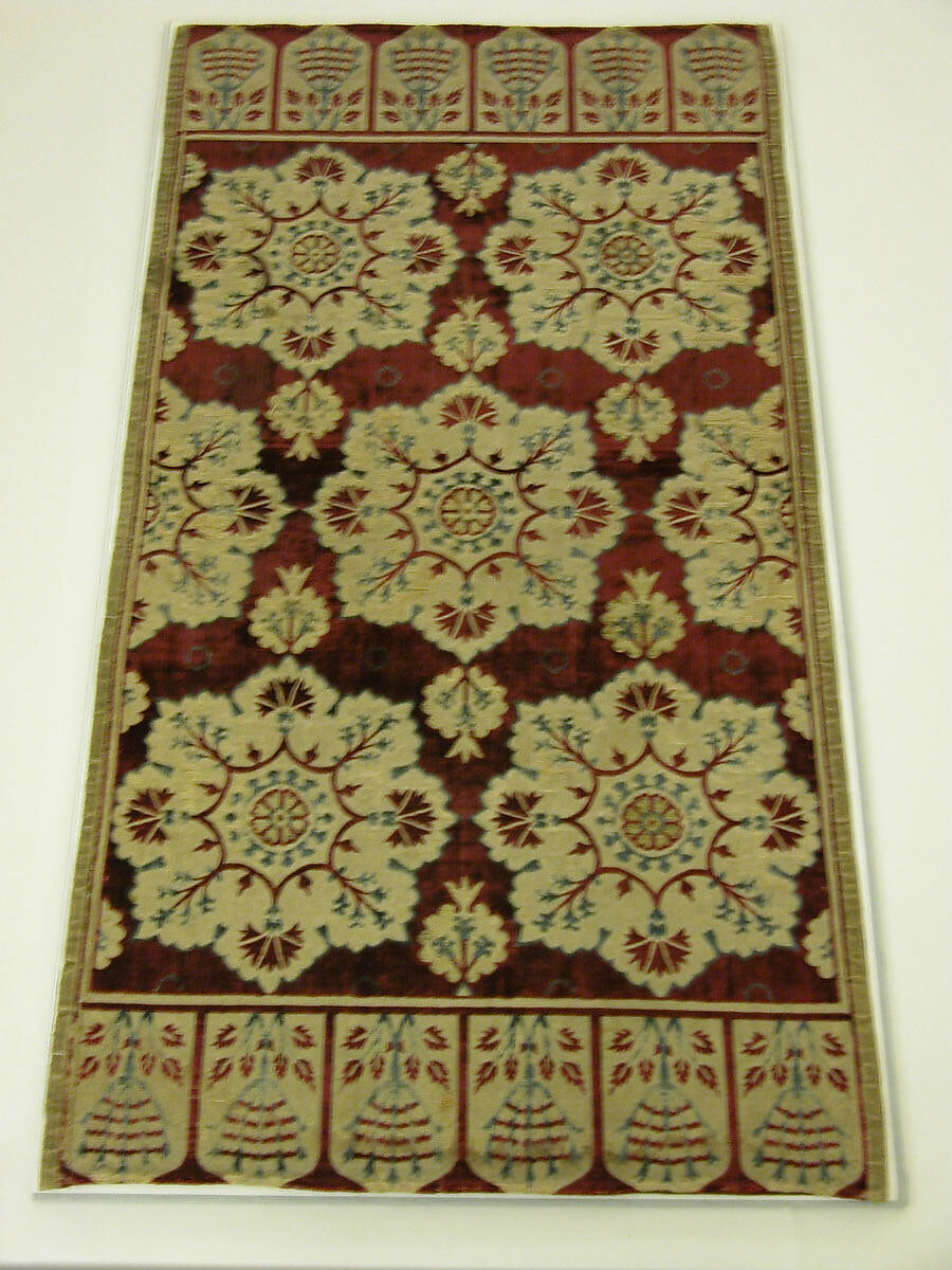 Cushion Cover (Yastik), Silk, linen (?); cut and voided velvet, brocaded