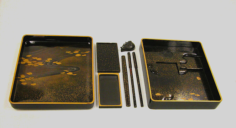 Writing Box with Gourd, School of Shibata Zeshin (Japanese, 1807–1891), Black lacquer with gold and silver hiramaki-e, colored lacquer application, Japan