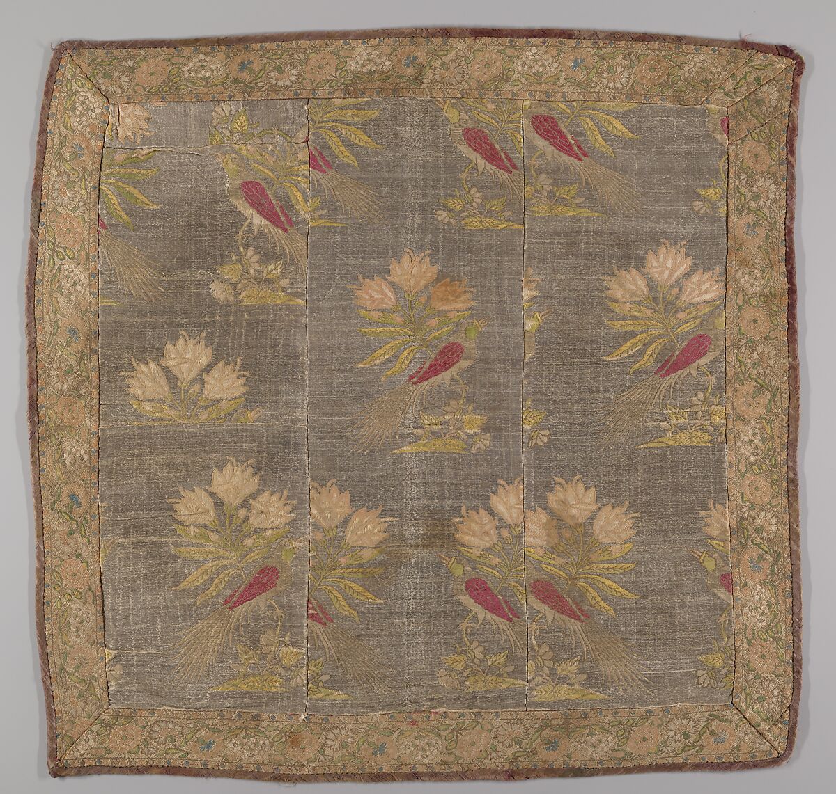 Square, Silk, metal wrapped thread; brocaded