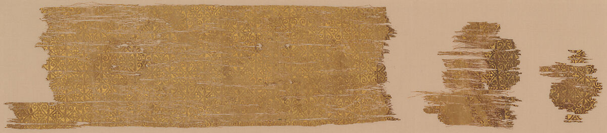 Textile Printed in Gold, Linen, cotton, rabbit fur; plain weave, printed 