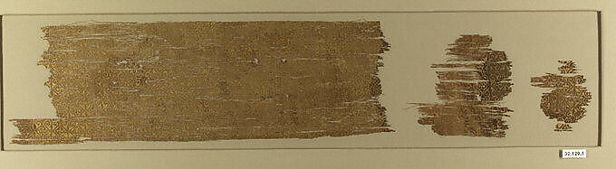 Textile Printed in Gold, Linen, cotton, rabbit fur; plain weave, printed