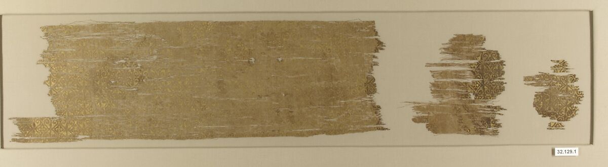 Textile Printed in Gold, Linen, cotton, rabbit fur; plain weave, printed