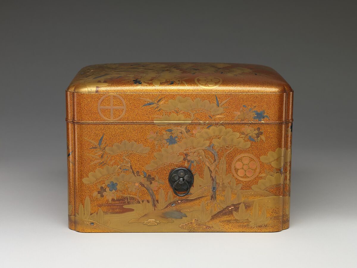 Box with Design of Pine, Bamboo, and Cherry Blossom, Sprinkled gold on lacquer (maki-e), Japan