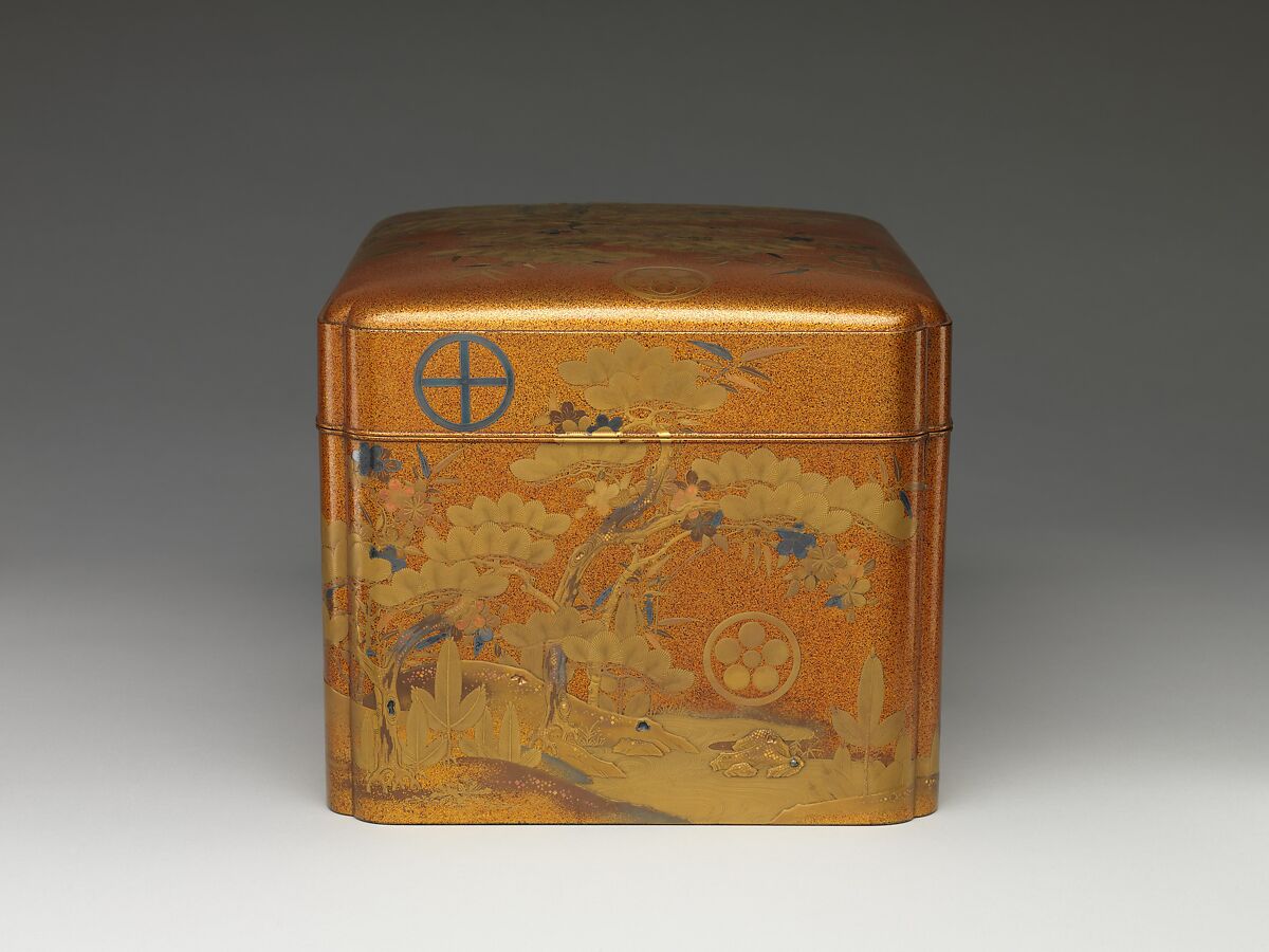 Box with Design of Pine, Bamboo, and Cherry Blossom, Sprinkled gold on lacquer (maki-e), Japan