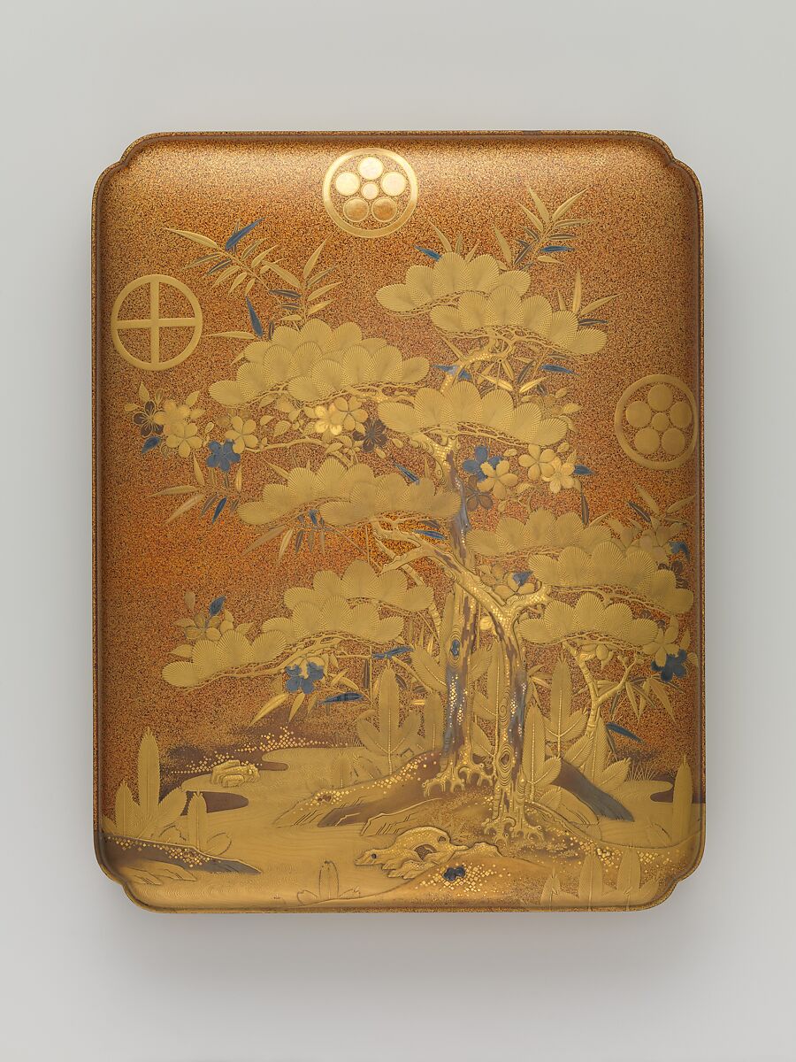 Box with Design of Pine, Bamboo, and Cherry Blossom, Sprinkled gold on lacquer (maki-e), Japan