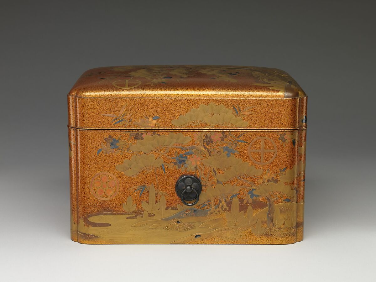 Box with Design of Pine, Bamboo, and Cherry Blossom, Sprinkled gold on lacquer (maki-e), Japan