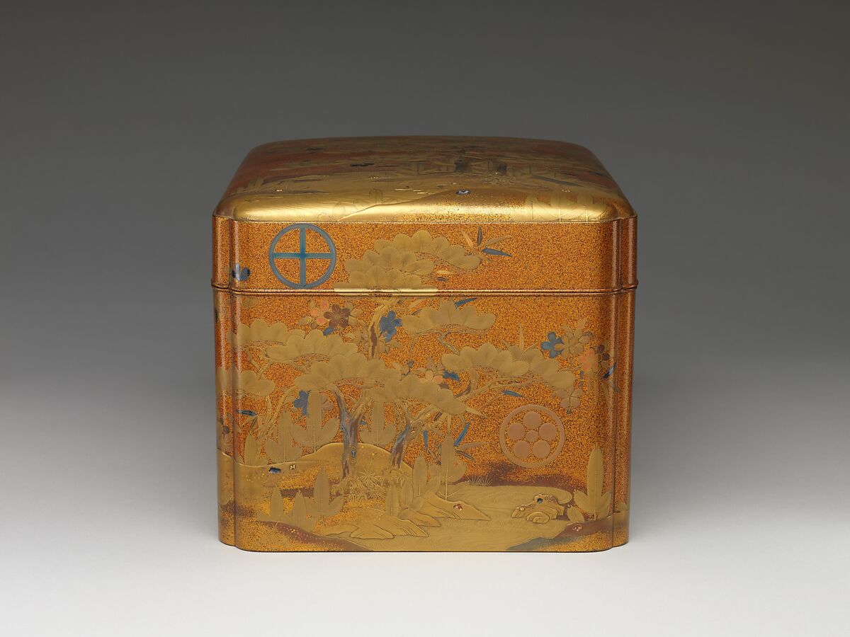 Box with Design of Pine, Bamboo, and Cherry Blossom, Sprinkled gold on lacquer (maki-e), Japan