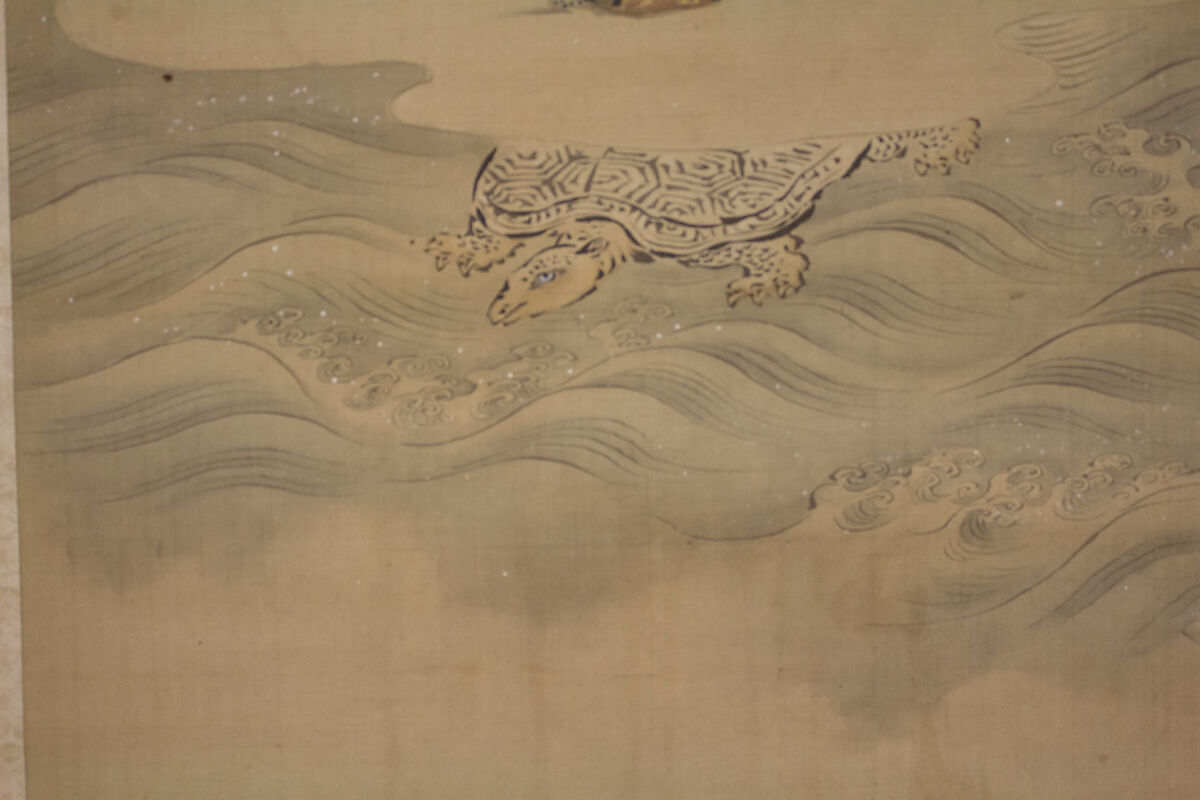 Mount Penglai with Eight Views of Xiao and Xiang, Kano Tansui Moritsune (active 19th century), One from a triptych of hanging scrolls; ink and color on silk, Japan