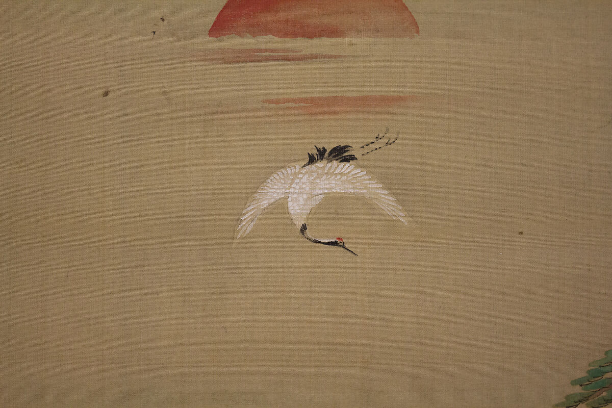 Mount Penglai with Eight Views of Xiao and Xiang, Kano Tansui Moritsune (active 19th century), One from a triptych of hanging scrolls; ink and color on silk, Japan