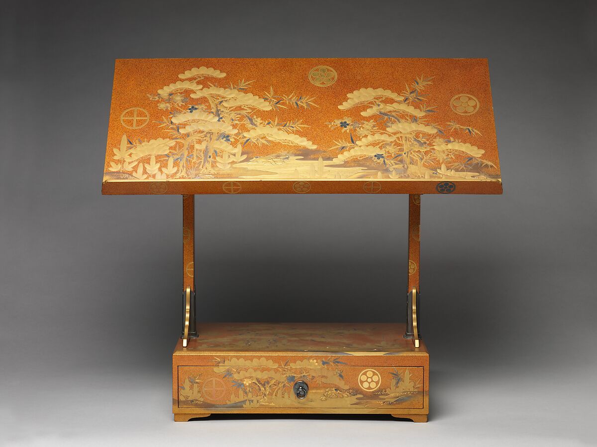 Reading Stand with Design of Pine, Bamboo, and Cherry Blossom, Sprinkled gold on lacquer (maki-e), Japan 