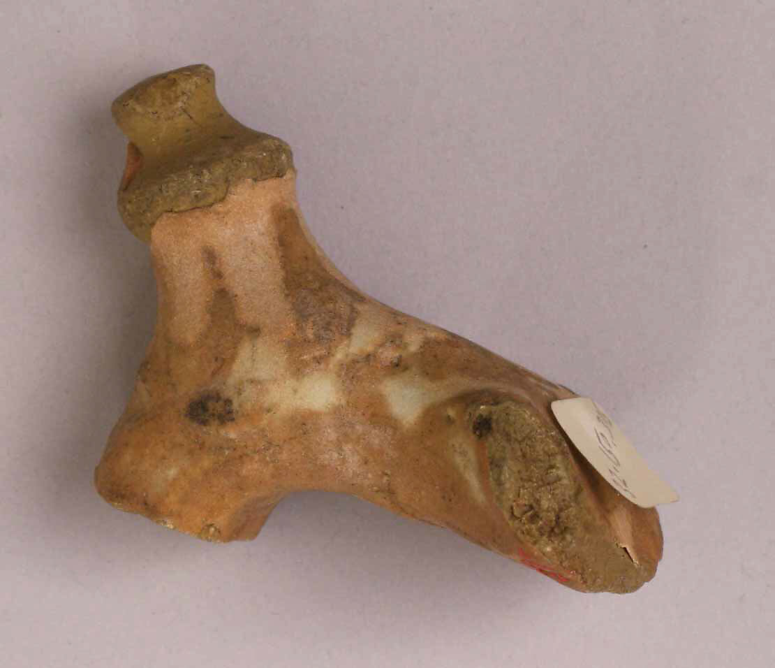 Fragment of a Luster-Painted Handle with Thumb Rest, Earthenware; molded, glazed, and luster-painted 