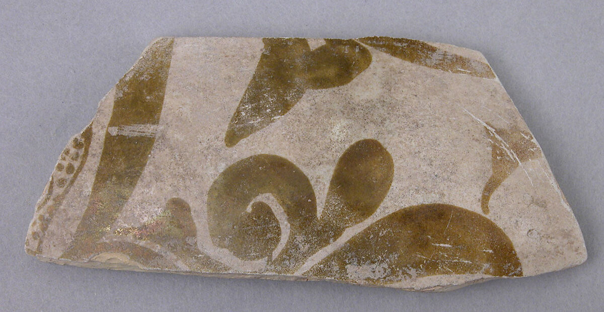 Fragment, Earthenware; painted on opaque white glaze 