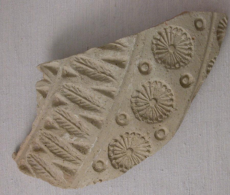 Fragment with Stamped Leaves and Rosettes, Earthenware; molded and stamped 