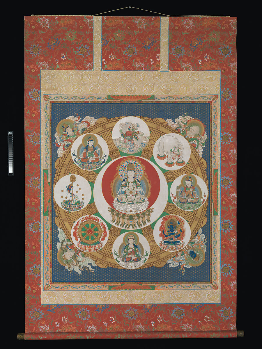 Mandala of the One-Syllable Golden Wheel, Hanging scroll; ink, color, and gold on silk, Japan