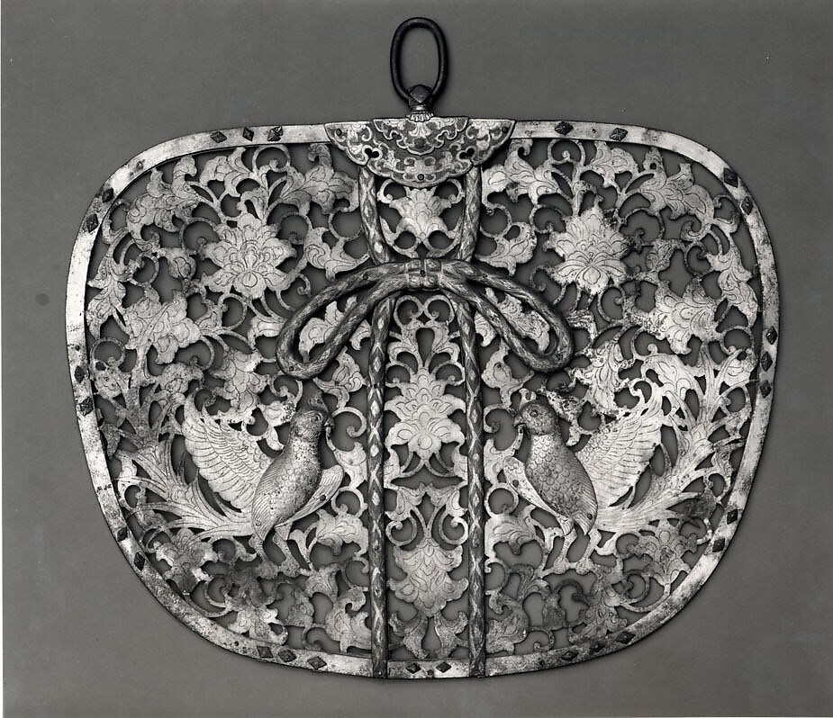 Keman (Decorative Pendant Disk), Gilt bronze and silver, Japan