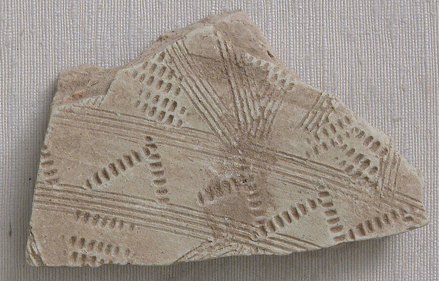 Fragment, Earthenware; incised and stamped 