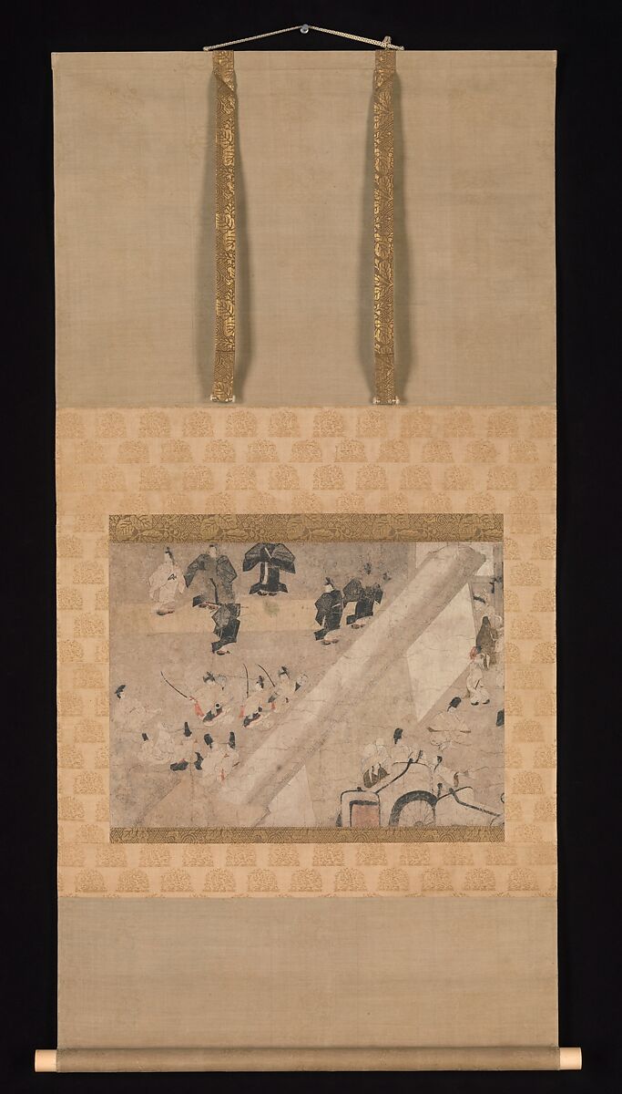 "Imperial Visit to the Great Horse Race at the Kaya-no-in Mansion"  from the Tale of Flowering Fortunes, Handscroll segment mounted as a hanging scroll; ink and color on paper, Japan