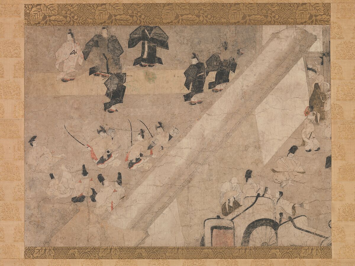 "Imperial Visit to the Great Horse Race at the Kaya-no-in Mansion"  from the Tale of Flowering Fortunes, Handscroll segment mounted as a hanging scroll; ink and color on paper, Japan 