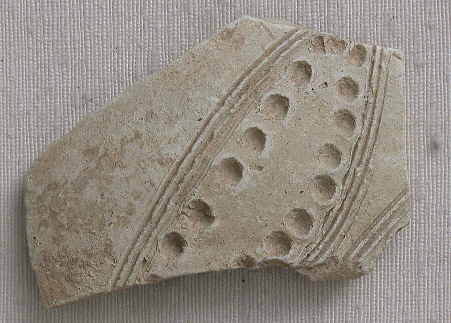 Ceramic Fragment, Earthenware; incised and stamped 