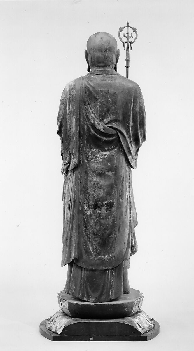 Jizō, the Bodhisattva of the Earth Store, Wood with lacquer, gold leaf, cut gold leaf (kirikane), and color, Japan