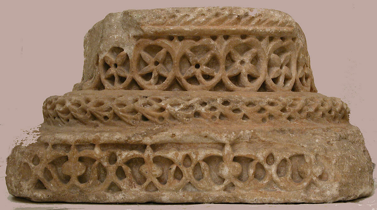 Column Base with Scroll Motifs, Marble; carved in relief 