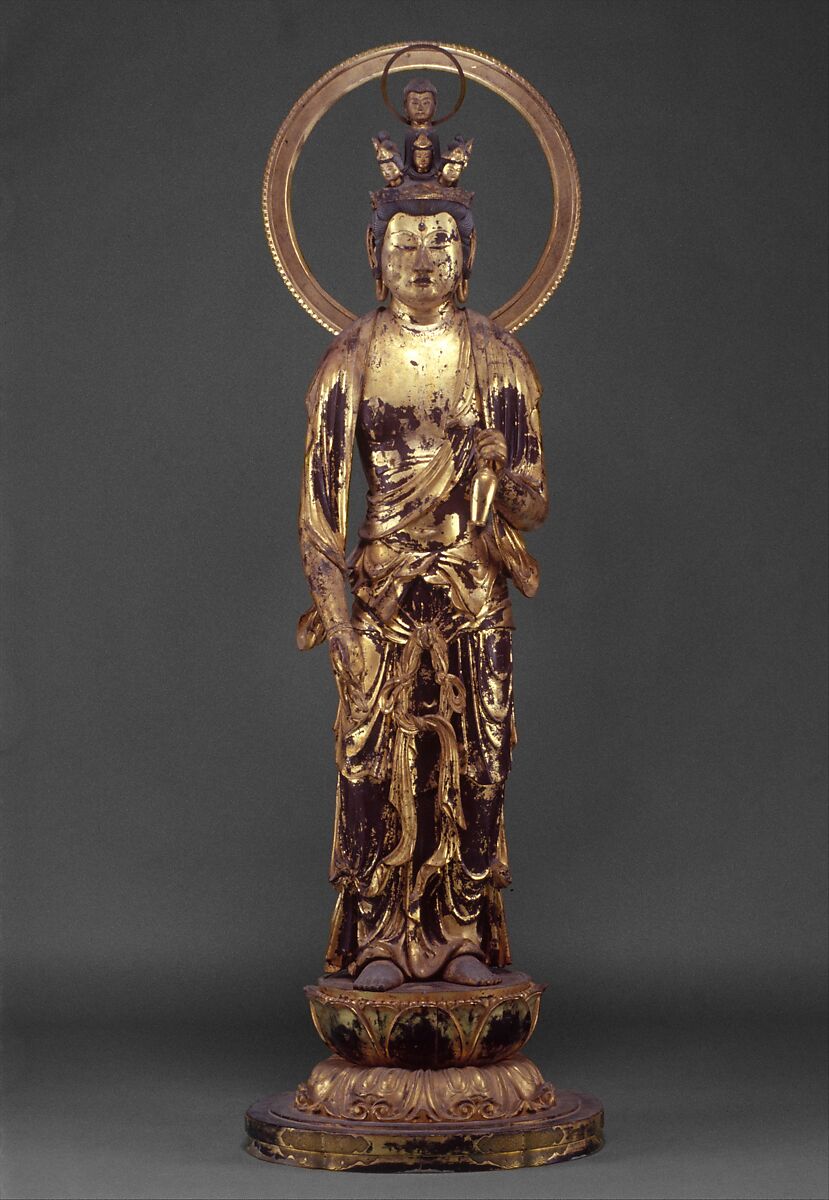 Jūichimen Kannon, the Bodhisattva of Compassion with Eleven Heads (Avalokiteshvara), Wood with lacquer, gold leaf, and metal decoration, Japan