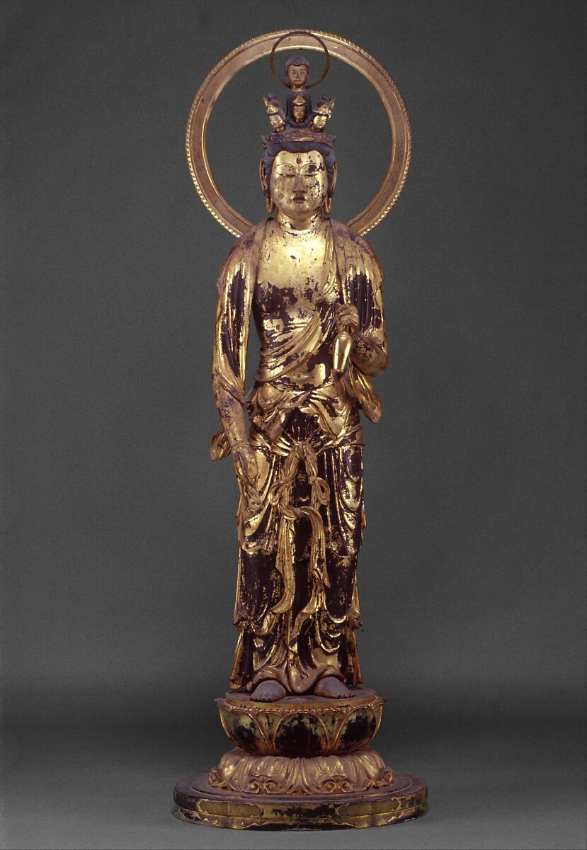 Jūichimen Kannon, the Bodhisattva of Compassion with Eleven Heads (Avalokiteshvara), Wood with lacquer, gold leaf, and metal decoration , Japan 