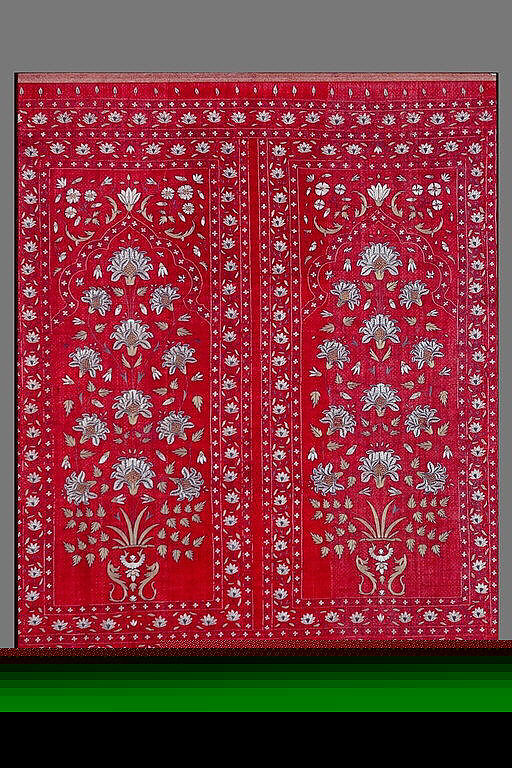 Tent Lining Fragment, Cotton, silk; plain weave, embroidered, quilted