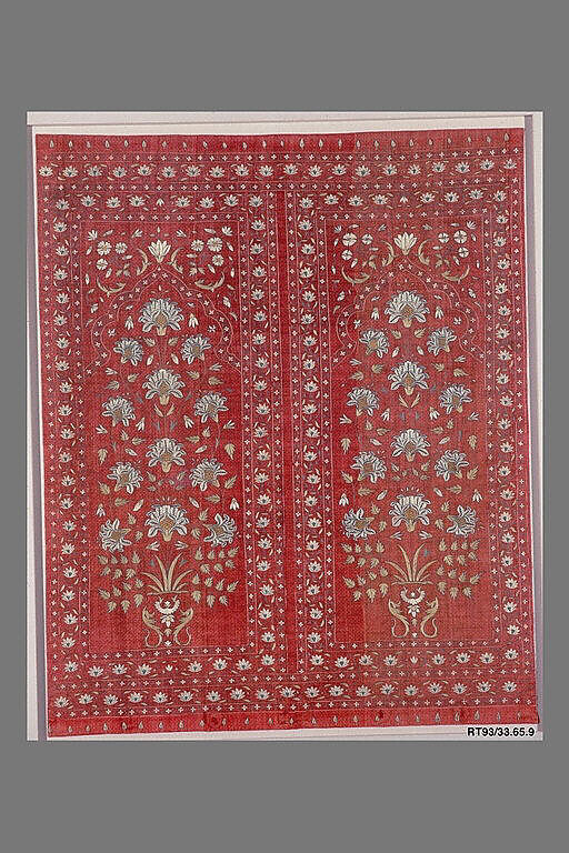 Tent Lining Fragment, Cotton, silk; plain weave, embroidered, quilted