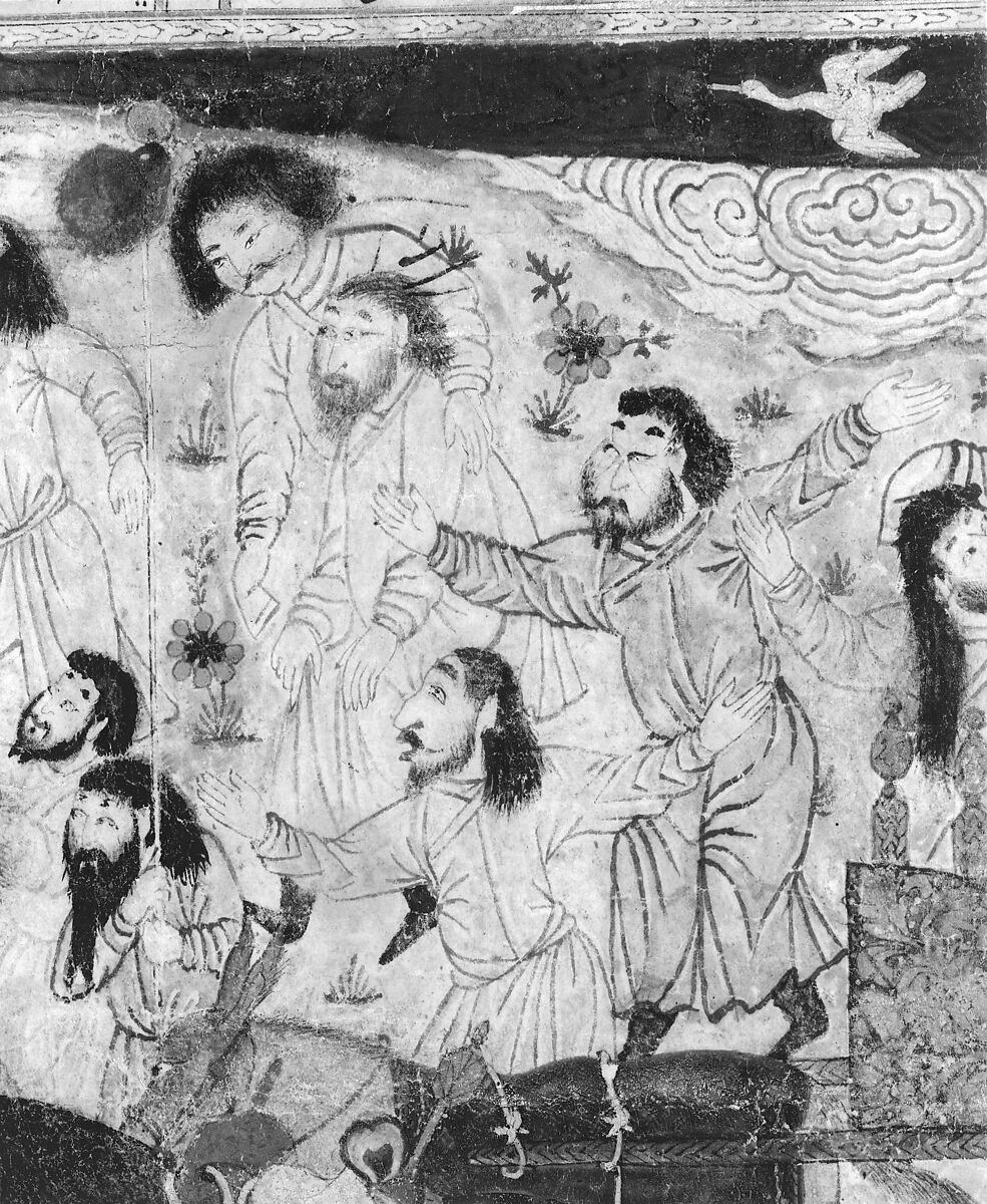 "The Funeral of Isfandiyar," Folio from a Shahnama (Book of Kings), Abu'l Qasim Firdausi (Iranian, Paj ca. 940/41–1020 Tus), Ink, opaque watercolor, and gold on paper