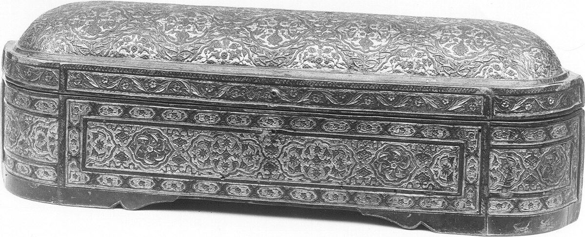 Pen Box, Leather; stamped, gilded, and painted decoration