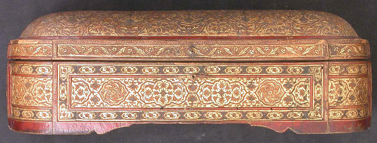 Pen Box, Leather; stamped, gilded, and painted decoration 