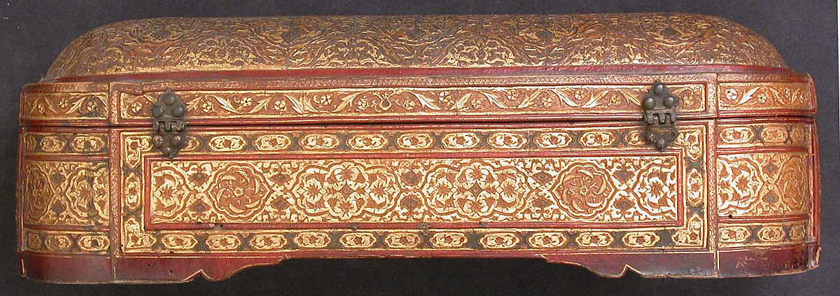 Pen Box, Leather; stamped, gilded, and painted decoration