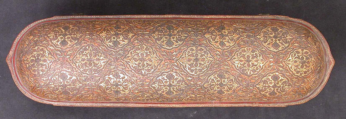 Pen Box, Leather; stamped, gilded, and painted decoration