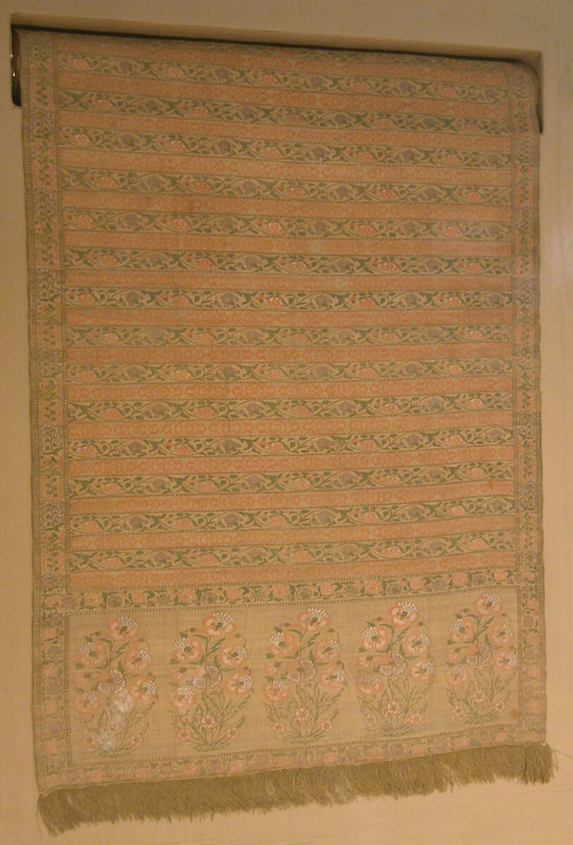 Sash with Flowering Plants, Silk, silver and gilded metal wrapped thread; taqueté, brocaded