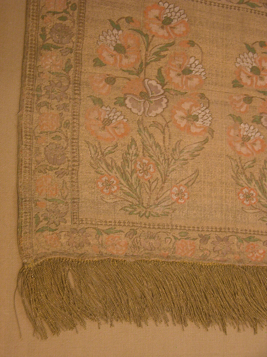 Sash with Flowering Plants, Silk, silver and gilded metal wrapped thread; taqueté, brocaded
