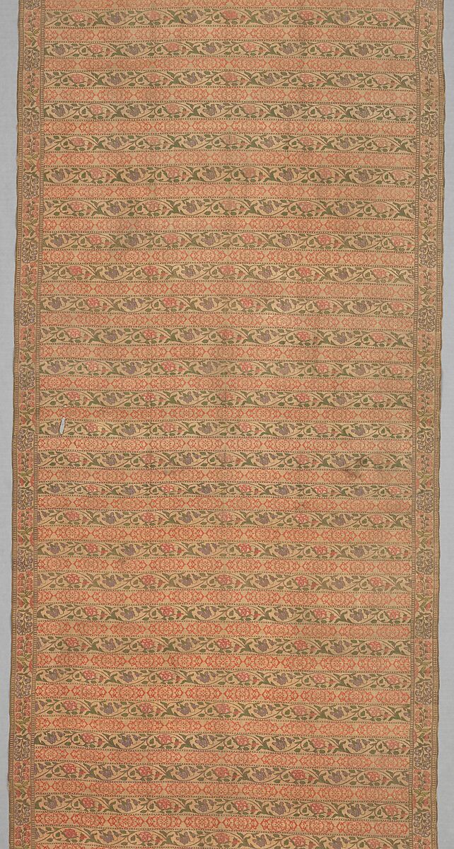 Sash with Flowering Plants, Silk, silver and gilded metal wrapped thread; taqueté, brocaded