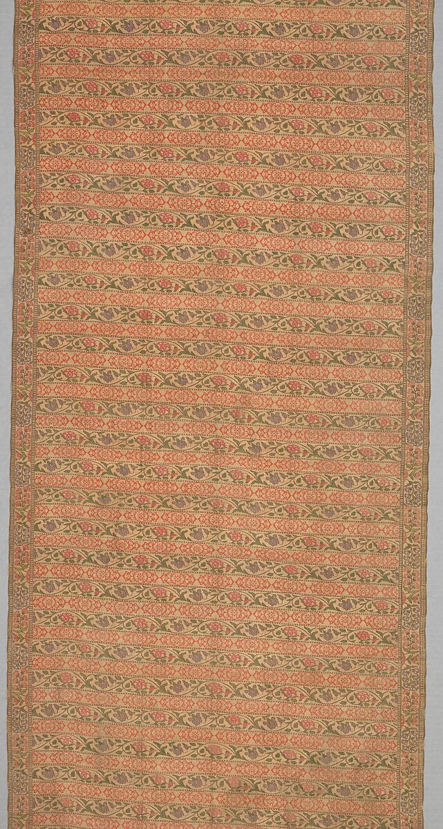 Sash with Flowering Plants, Silk, silver and gilded metal wrapped thread; taqueté, brocaded