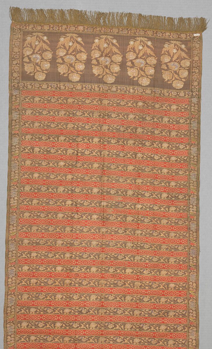 Sash with Flowering Plants, Silk, silver and gilded metal wrapped thread; taqueté, brocaded
