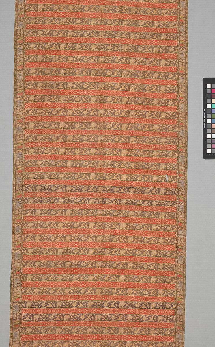 Sash with Flowering Plants, Silk, silver and gilded metal wrapped thread; taqueté, brocaded