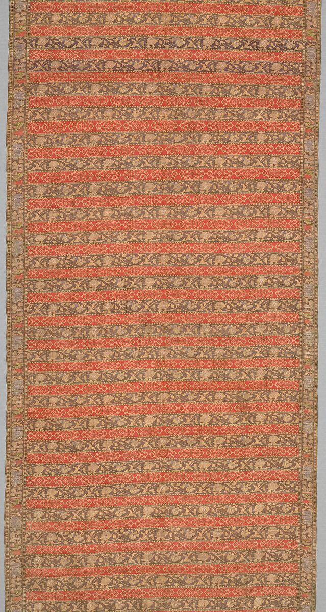 Sash with Flowering Plants, Silk, silver and gilded metal wrapped thread; taqueté, brocaded